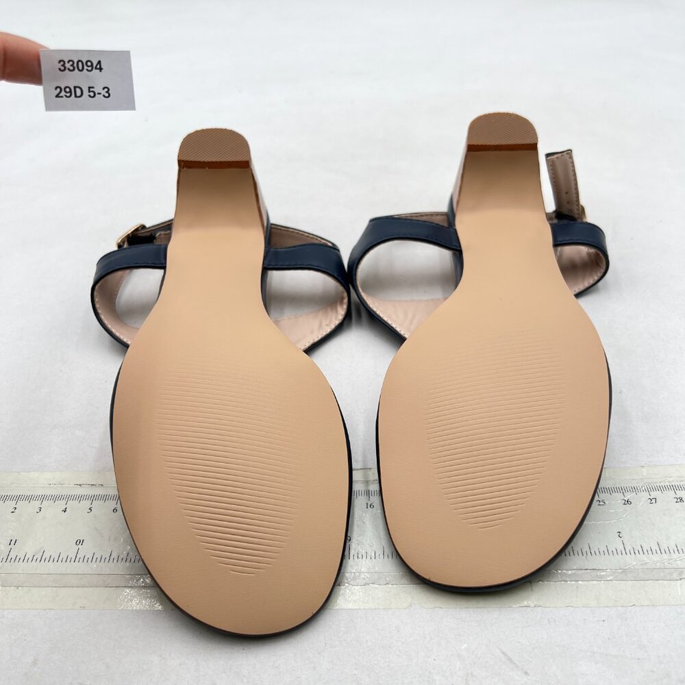 miss left Dark Blue Open Toe Low Heeled Flip Flops Thong Strap Buckles Sandals - Picture 7 of 8